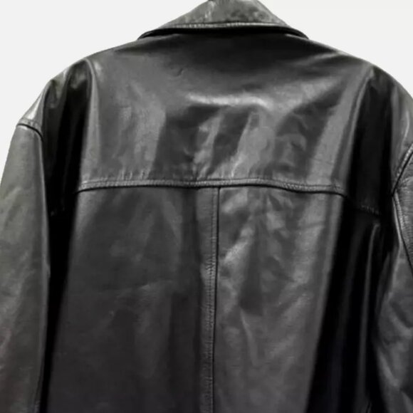 Vintage Y2K Banana Republic Leather Jacket L Blazer Men’s Moto Western Trench - Picture 6 of 10